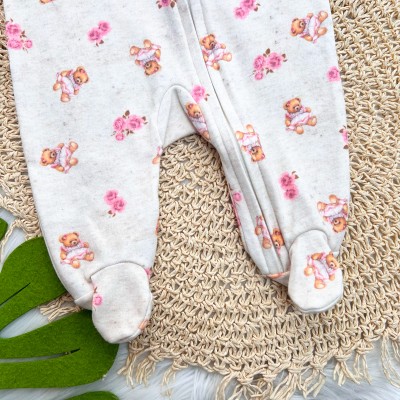  Macacão de Malha com Abertura em Zíper Ursinhas com Flores - Areia